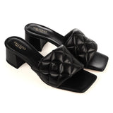 Black Quilted Block Heel Mule