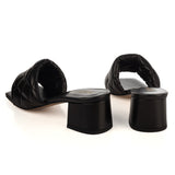 Black Quilted Block Heel Mule