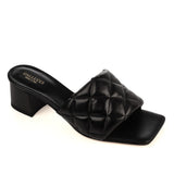 Black Quilted Block Heel Mule