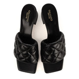 Black Quilted Block Heel Mule