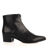 Ankle Boots in Black Calfskin Leather with front zip