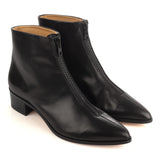 Ankle Boots in Black Calfskin Leather with front zip