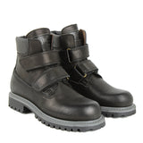 Ankle boots with velcro strap in black calfskin leather