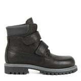 Ankle boots with velcro strap in black calfskin leather