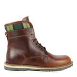 Brown laced boots with kilt fabrics