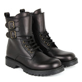 Boots in Black Calfskin Leather with Strap and Laces