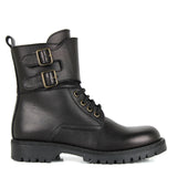 Boots in Black Calfskin Leather with Strap and Laces