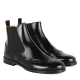 Brogue Chelsea Boots in Full-black Calfskin Leather