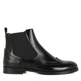 Brogue Chelsea Boots in Full-black Calfskin Leather
