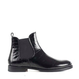 Chelsea Boot in Black Calfskin Crocodile Print Leather