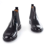 Chelsea Boot in Black Calfskin Crocodile Print Leather