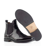 Chelsea Boot in Black Calfskin Crocodile Print Leather