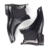 Chelsea Boot in Black Calfskin Crocodile Print Leather