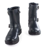 Boots in Blue Navy Calfskin Leather and Sheepskin Lining