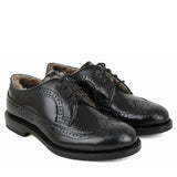 Goodyear-welt Derby Brogue in Black Calfskin Leather and Sheepskin Lining