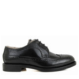 Goodyear-welt Derby Brogue in Black Calfskin Leather and Sheepskin Lining