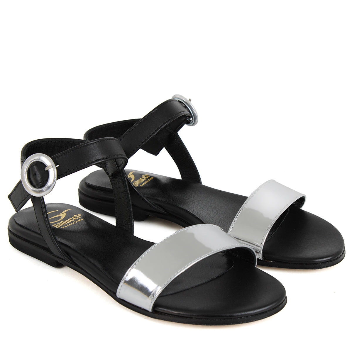 Sandali IGI&Co 5682600 In Pelle Nera Con Brillantini Argento E Tacco Basso A Zeppa – Primavera Estate 2024