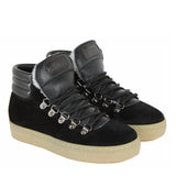 Hiking Boots in Black Suede Leather and Shearling Lining