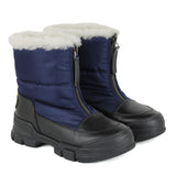 Après-ski Boots in Black Calfskin and Blue Fabric Leather with Zip