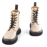 Lace-up Boots in beige calfskin leather