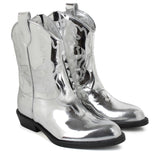 Texan boots in silver patent leather