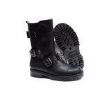 Triple buckles boots in black calf leather with fur