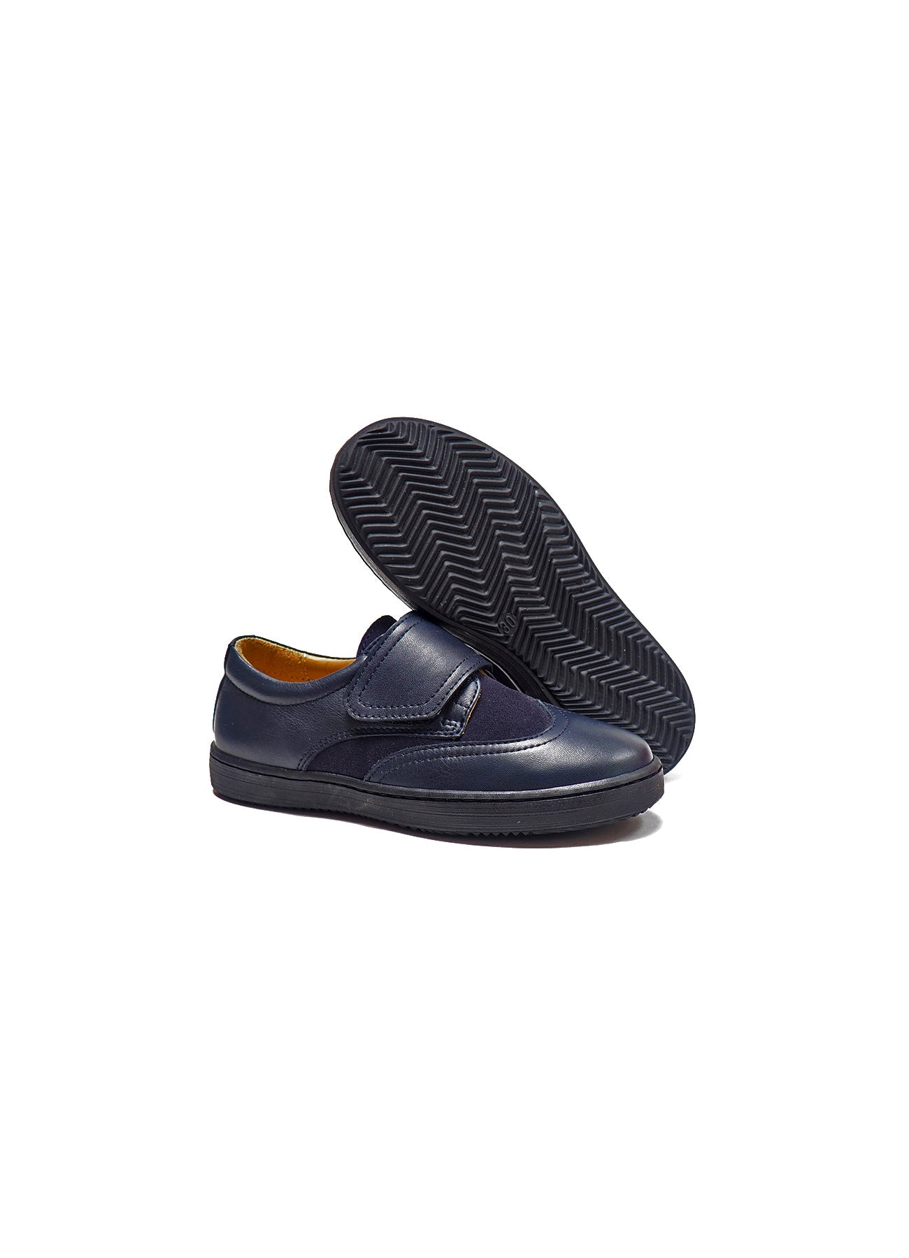 Single strap sneakers in blue kip and blue velour