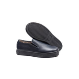 Slip on with lapin fur application in blue elk leather
