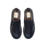 Slip on with lapin fur application in blue elk leather
