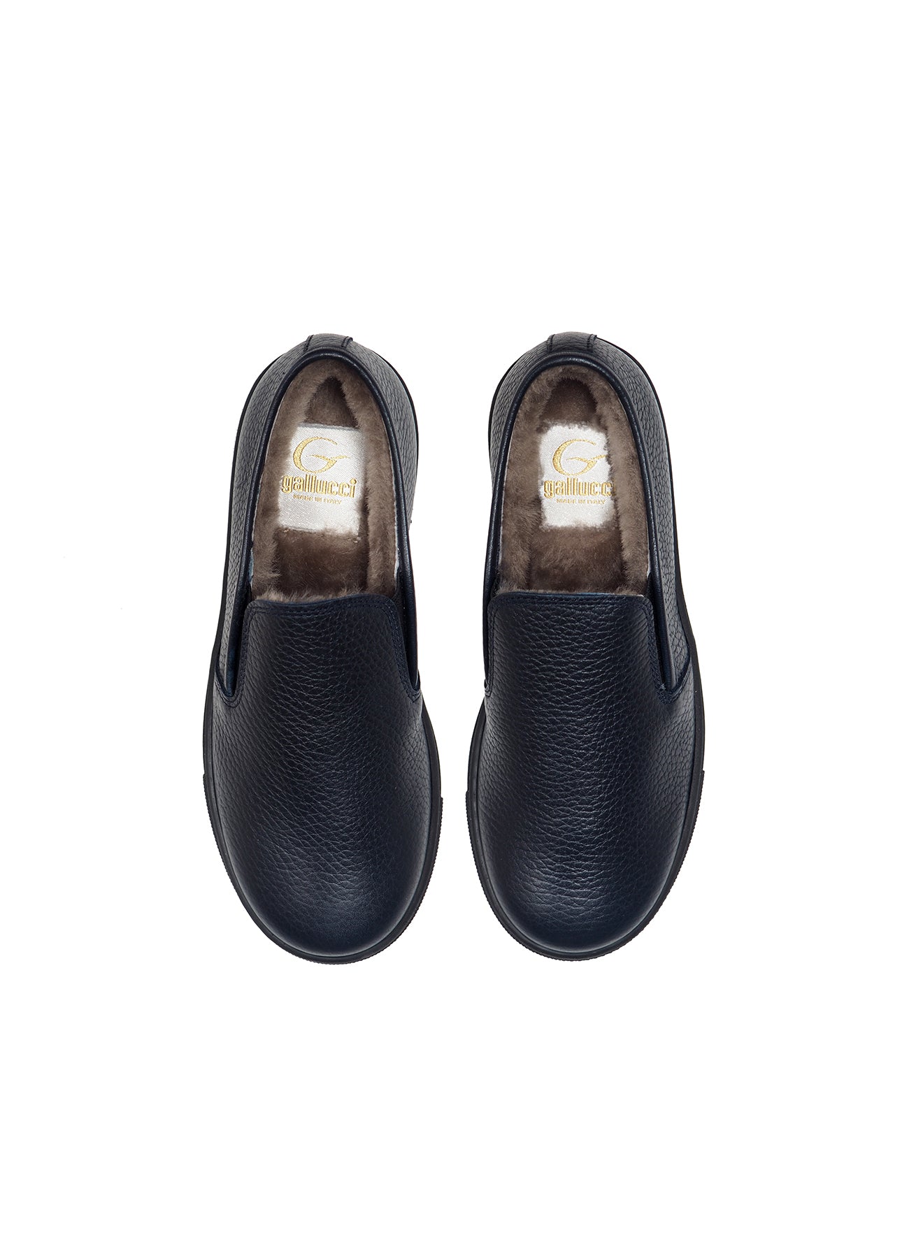 Slip on with lapin fur application in blue elk leather