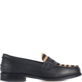 Penny loafer in black calfskin and pony leathers