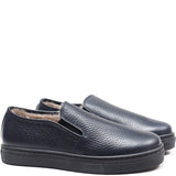 Slip on with lapin fur application in blue elk leather