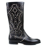 Boots in Black Calfskin Leather and Silver Studs