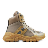 Hiking boots in in beige fabric leather