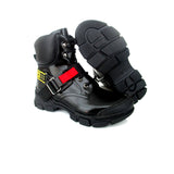 Single Quick Release Buckle Boots in Black Calf Leather