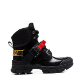 Single Quick Release Buckle Boots in Black Calf Leather
