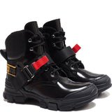 Single Quick Release Buckle Boots in Black Calf Leather