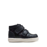 Double Strap Toddler High-Top Sneakers in Blue Calfskin Leather