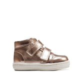 Double Strap Toddler High-Top Sneakers in Metallic Calfskin Leather