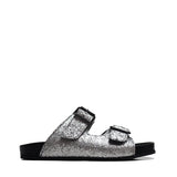 Slipper in Silver Glitter Leather with Black Rubber Sole
