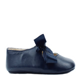 Newborn Shoes in Blue Calfskin Leather with Bow