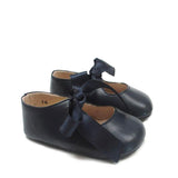 Newborn Shoes in Blue Calfskin Leather with Bow