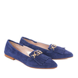 Women ballerinas in blu suede leather