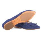 Women ballerinas in blu suede leather
