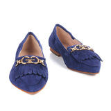 Women ballerinas in blu suede leather