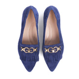 Women ballerinas in blu suede leather