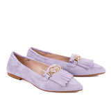 Women ballerinas in suede leather with fringe