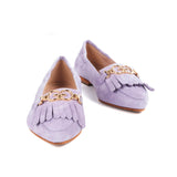 Women ballerinas in suede leather with fringe