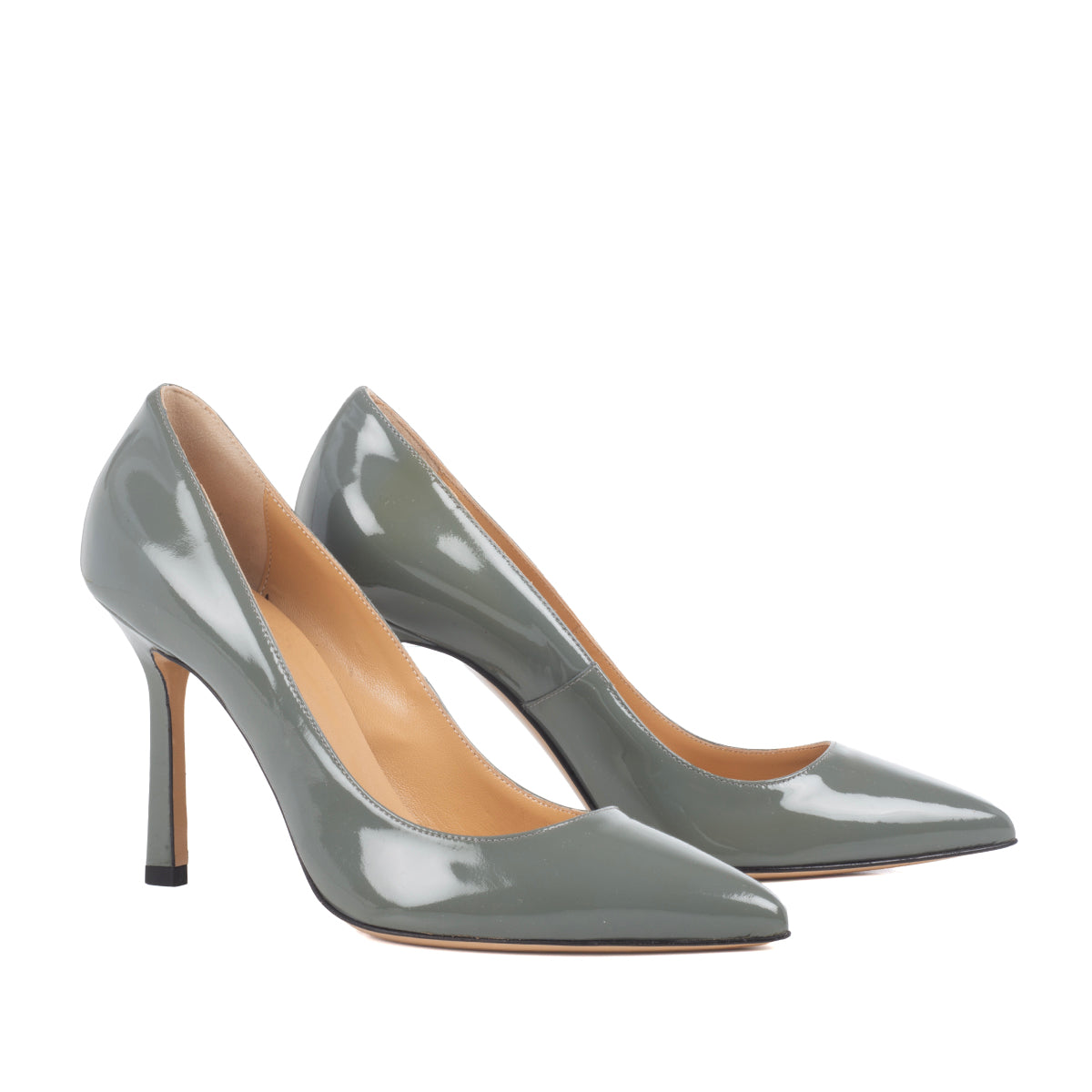 Décolleté stiletto heels calfskin patent grey
