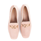 Women ballerinas in pink pony hair leather